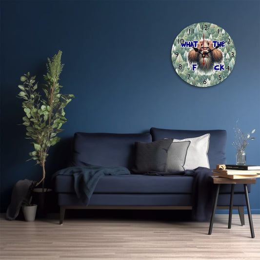Bigfoot, Sasquatch, "What The F_ck!" Wooden Wall Clock- Made in USA