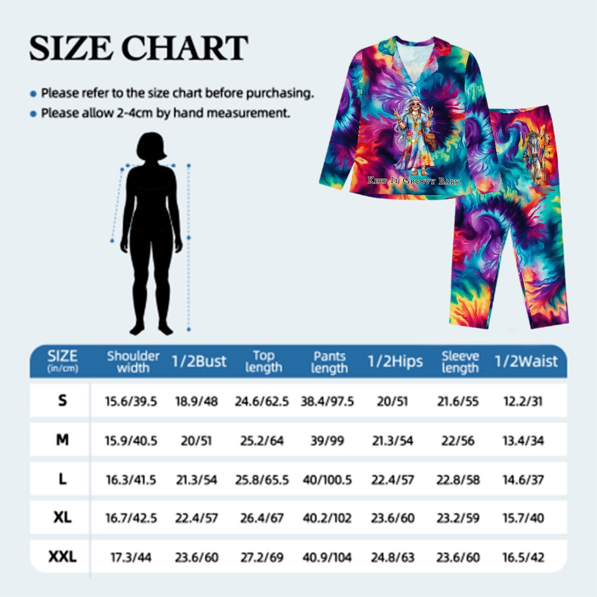 Hippie Couple on Tie Dye, Women’s Long Sleeved Pajama Set