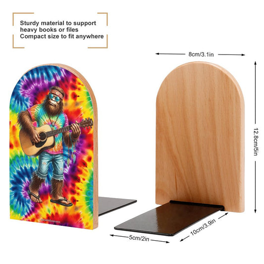 Hippie Tie Dye Bigfoot Sasquatch, Wood Bookends (Set of 2)