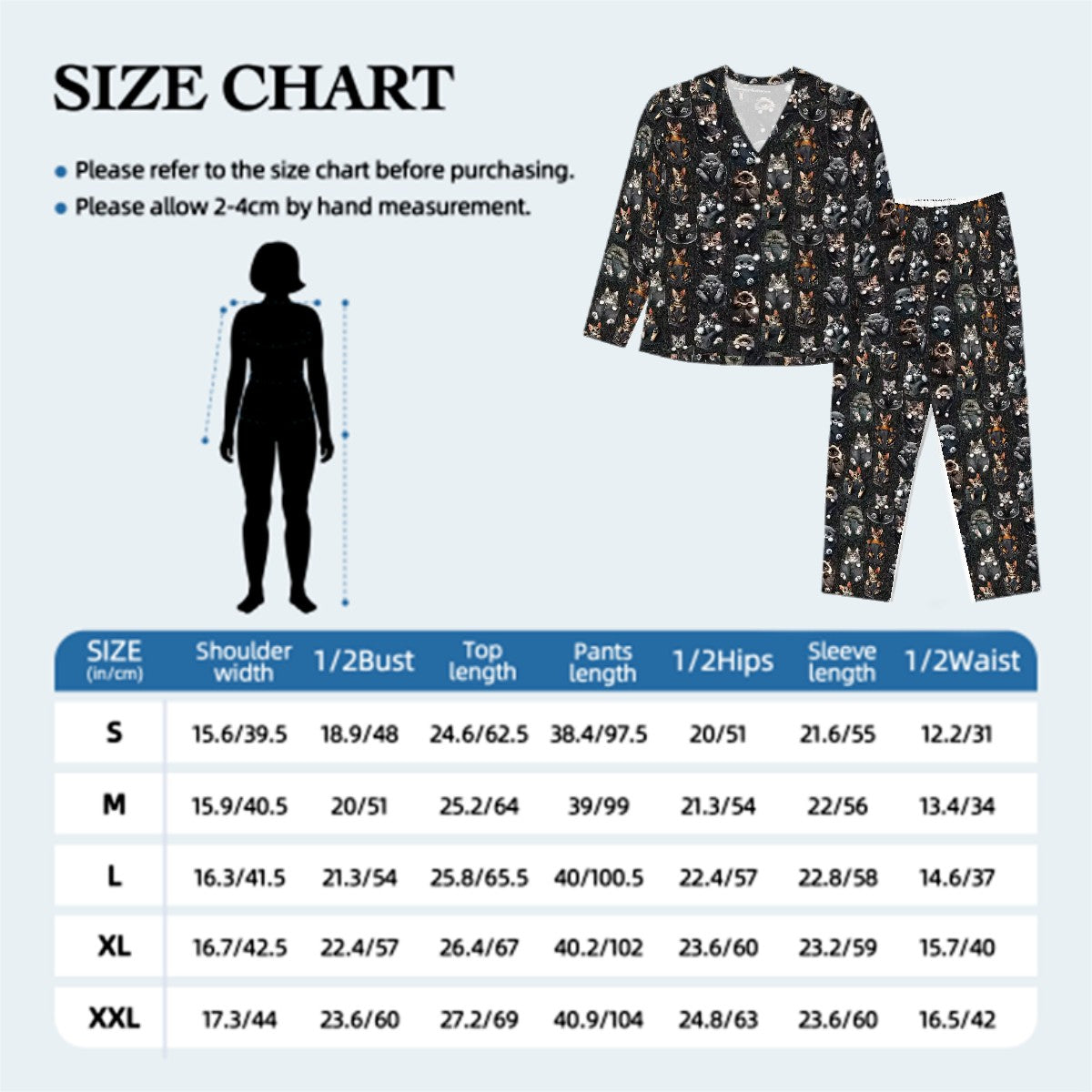 Kittens in Pockets, Women’s Long Sleeved Pajama Set