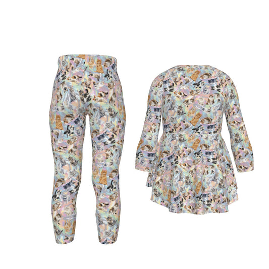 10 Animal Designs, Girls 2 Piece Casual Suit, Outfit with Ruffle Shirt
