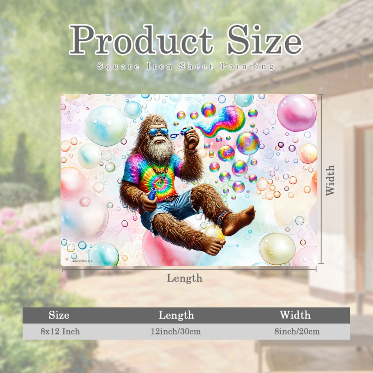Bigfoot / Sasquatch Blowing Bubbles, 8”x12” Metal Hanging Painting / Poster – Made in USA