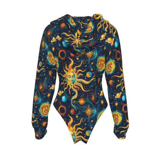 Suns & Moons, Women's Raglan Sleeve Hooded Bodysuit
