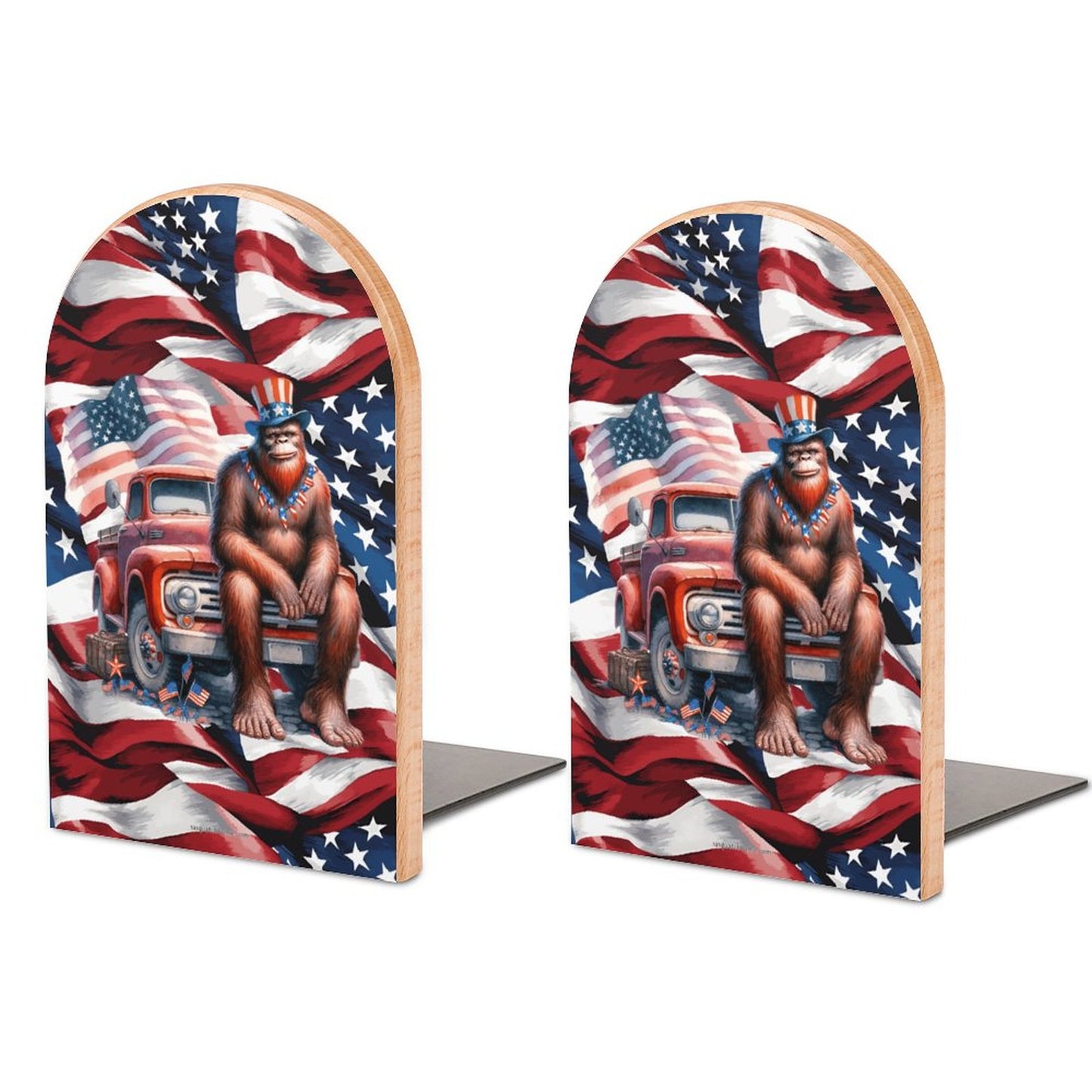 Patriot Sasquatch / Bigfoot, Wood Bookends