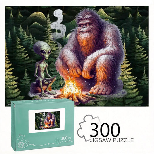 Sasquatch and Alien 300pcs Horizontal Wooden Jigsaw Puzzles