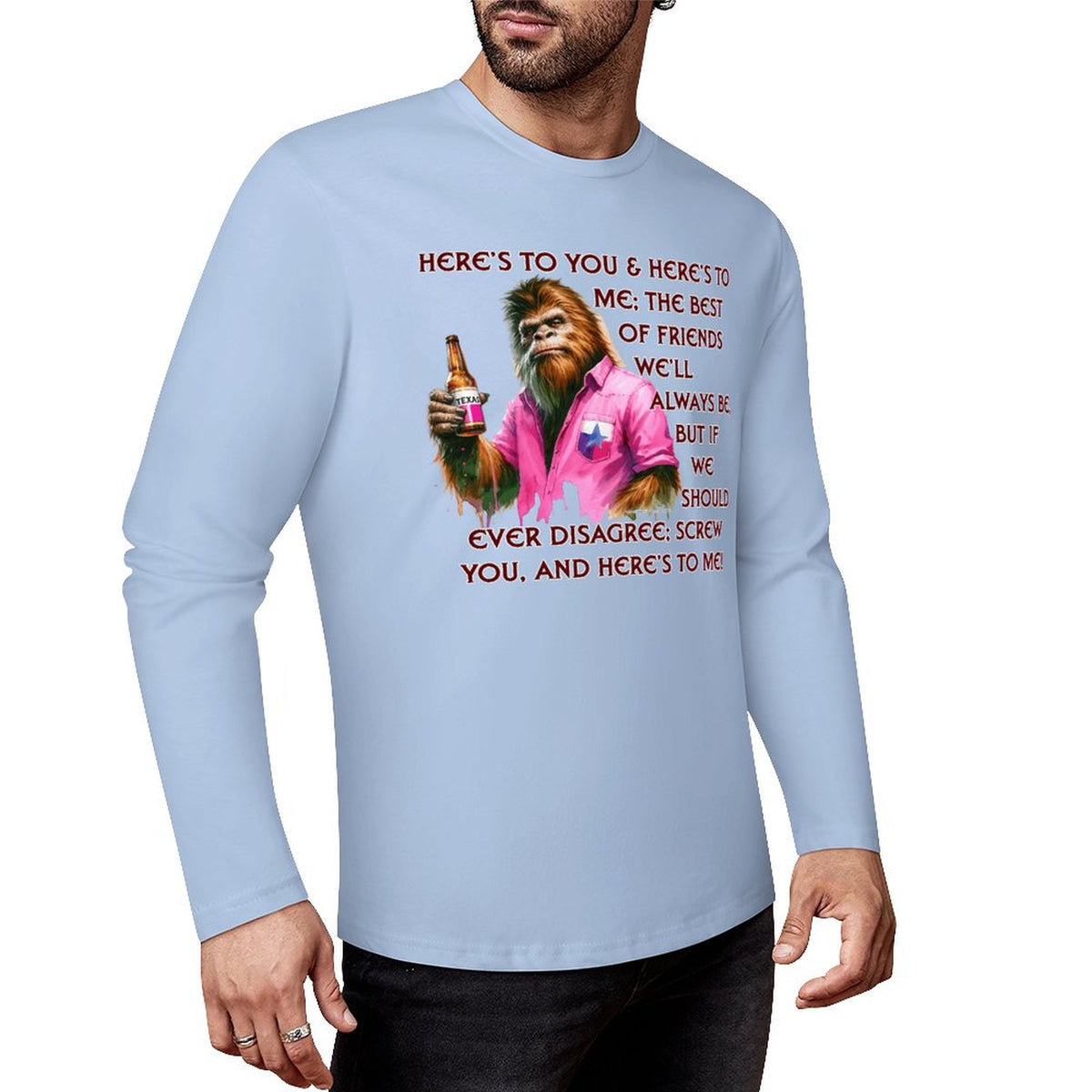Bigfoot - Sasquatch "Here's To You..", Cotton Unisex Long Sleeve T-shirt