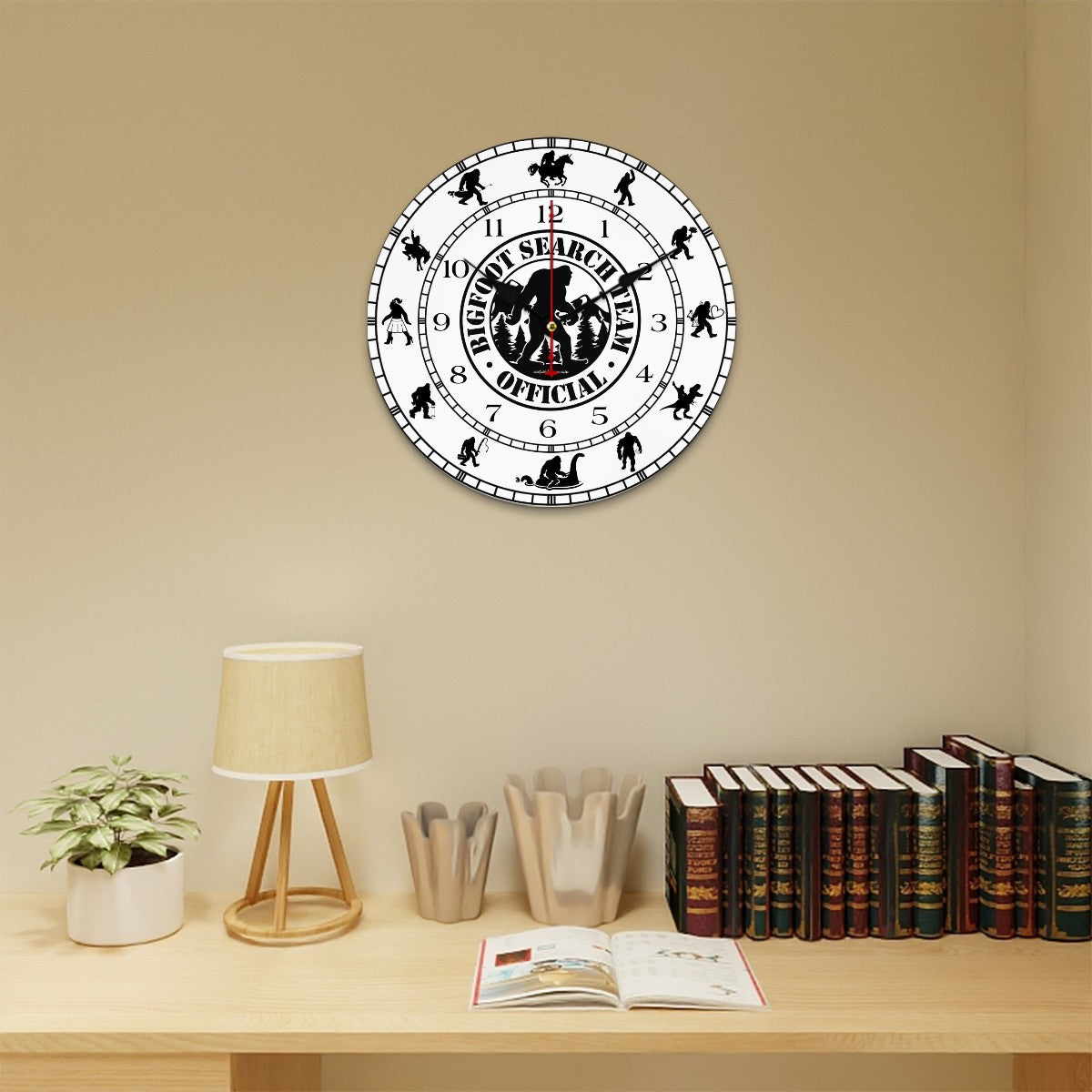 Bigfoot Sasquatch 2 Round Wooden Wall Clock - Made in USA