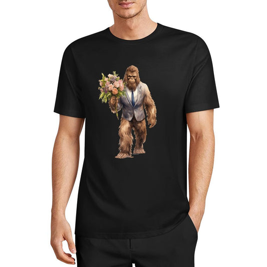 Bigfoot - Sasquatch w Flowers Short Sleeve Cotton T-Shirt
