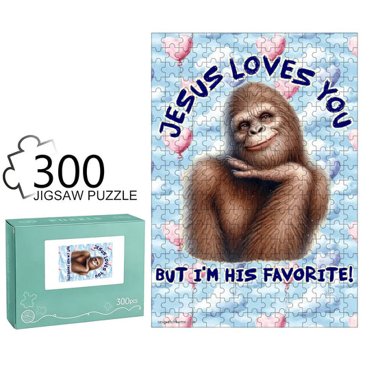 Sasquatch "Jesus loves you..." 300pcs Wooden Vertical Jigsaw Puzzle
