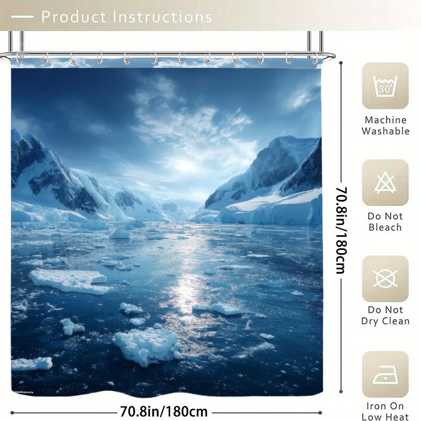 Arctic Beauty Waterproof Polyester Shower Curtain – Made in the USA – 70.8x70.8”