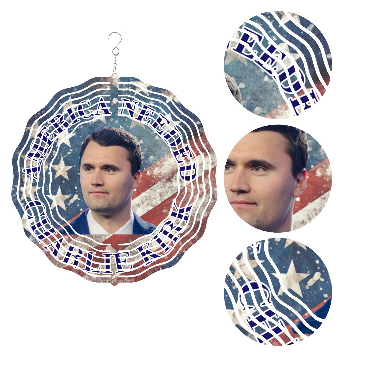 Charlie Kirk, US Made Hanging Metal 3D Wind Spinner, Ornament - MADE IN USA