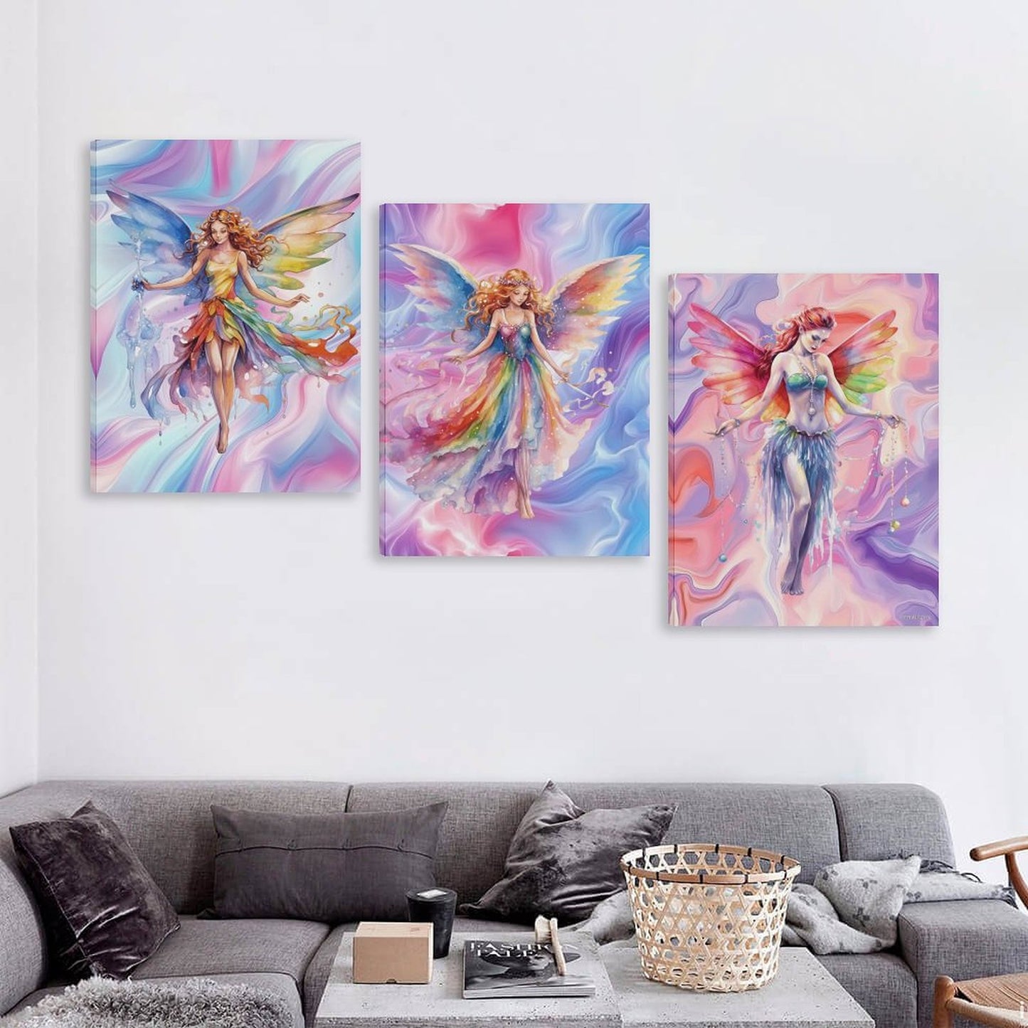 Fairies, Canvas Wall Art - 12”x 16” or 18”x24” (x 3) - Made In USA
