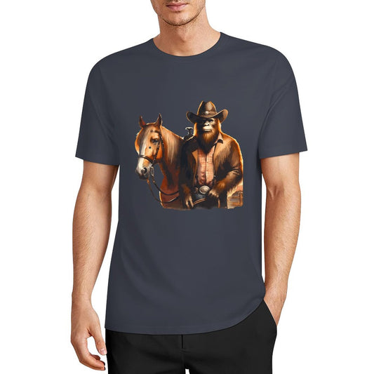 Bigfoot - Sasquatch Cowboy w Horse Short Sleeve Cotton T-Shirt
