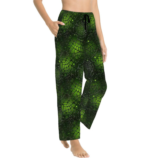 Green spider webs, Women’s Pajama Pants with Pockets