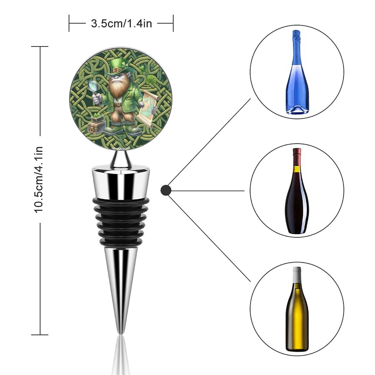Sasquatch Bigfoot Irish, St Patrick, Wine Bottle Stopper