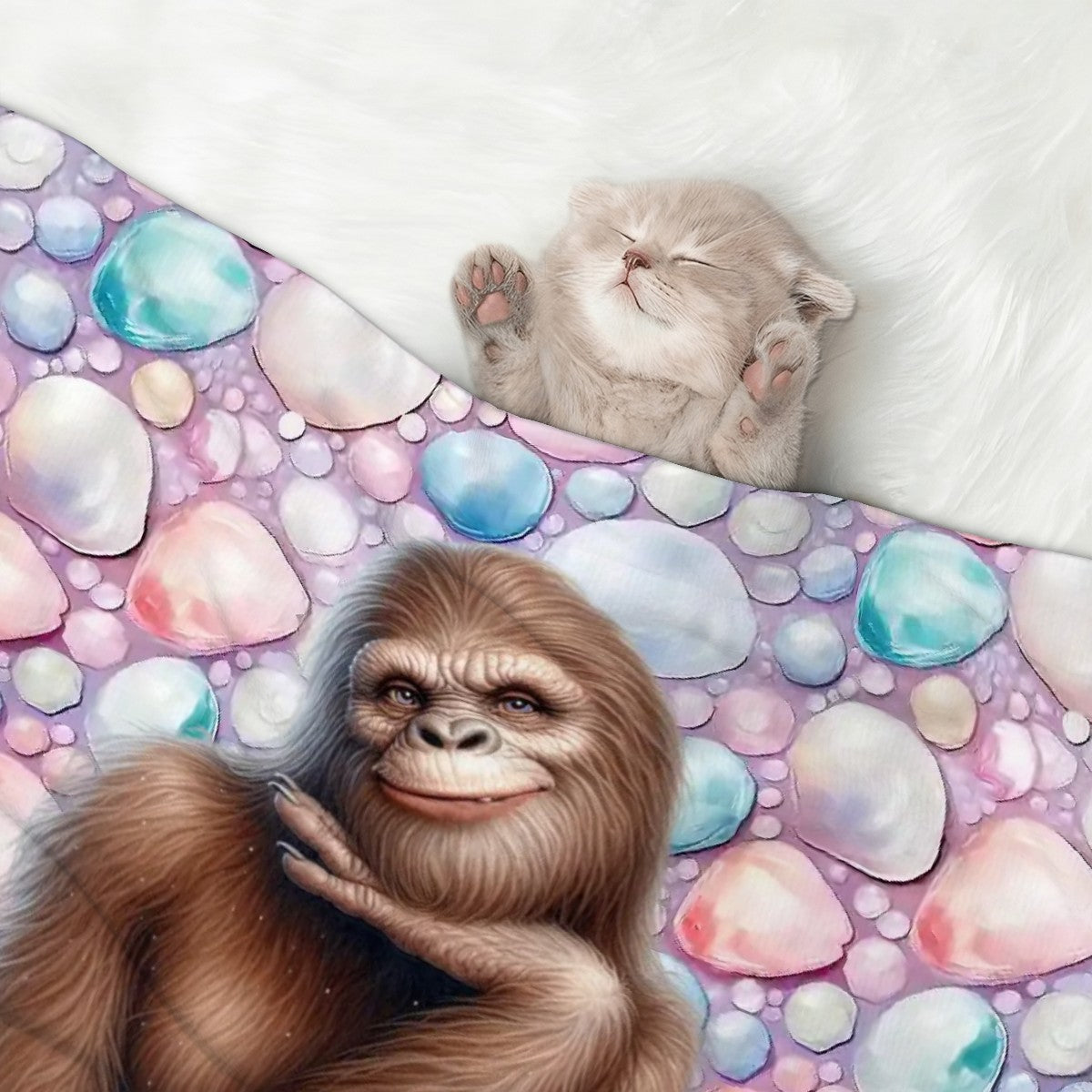 Female Bigfoot, Rainbow Stones, Fluffy, Soft Dog Blanket, Sasquatch Blanket