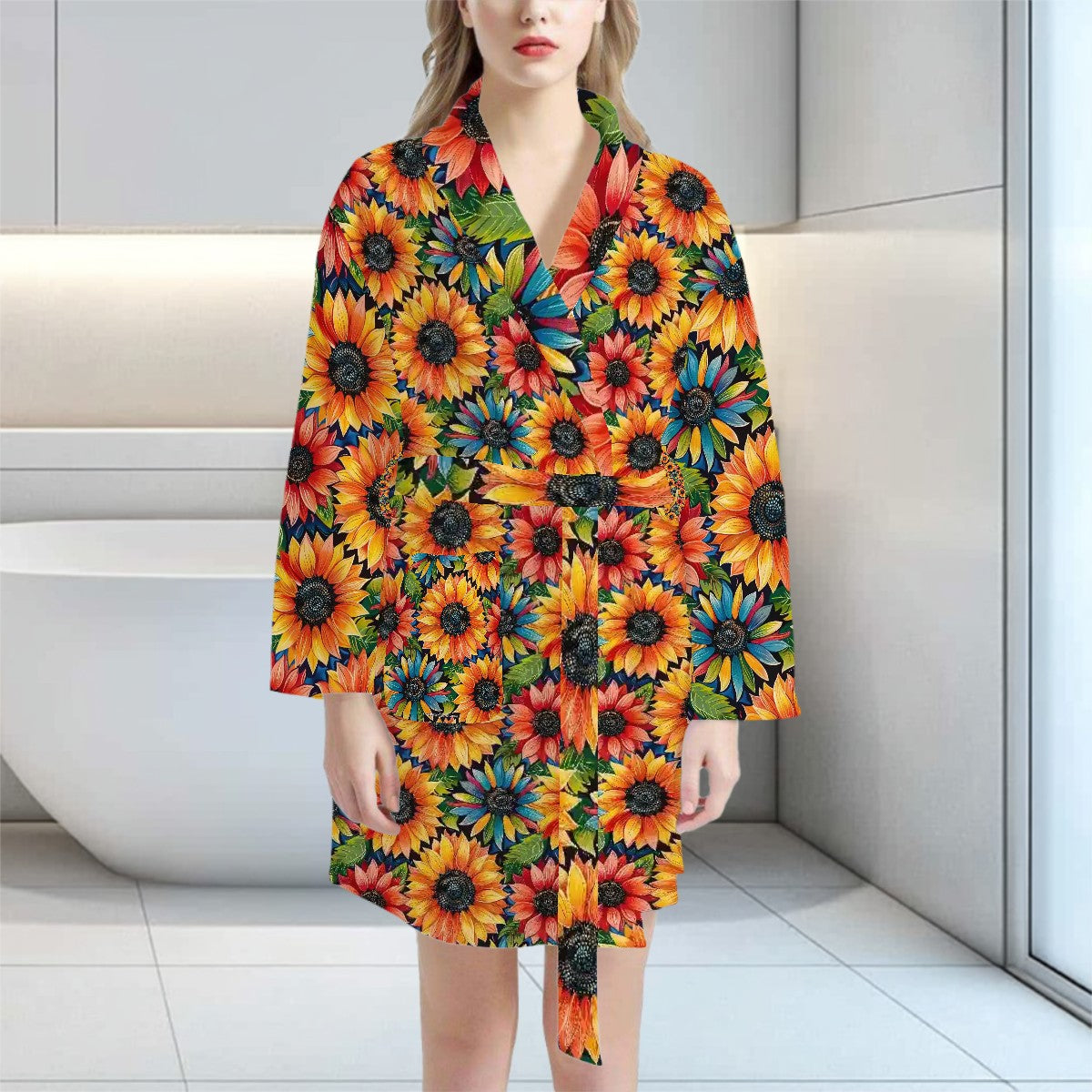 Sunflower Design, Women’s Bath Robe 33.5” Long