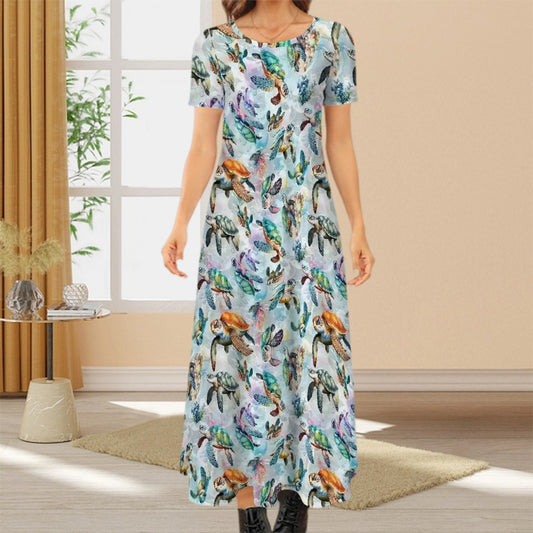10 Animal Designs Crew Neck Short Sleeve Maxi Dress