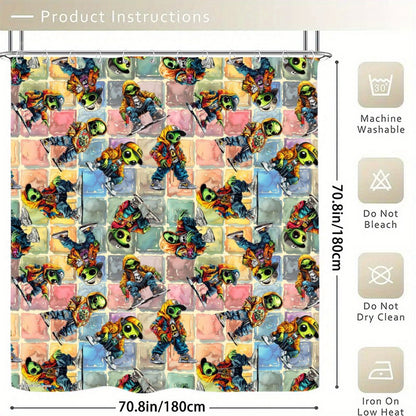 6 Alien Designs, Waterproof Polyester Shower Curtain – Made in the USA – 70.8x70.8”