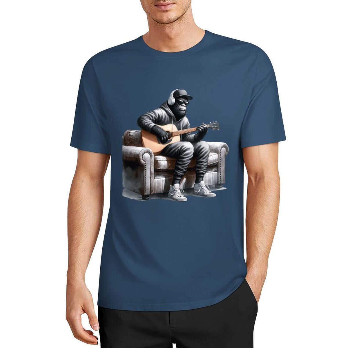 Bigfoot - Sasquatch Play Guitar Short Sleeve Cotton T-Shirt
