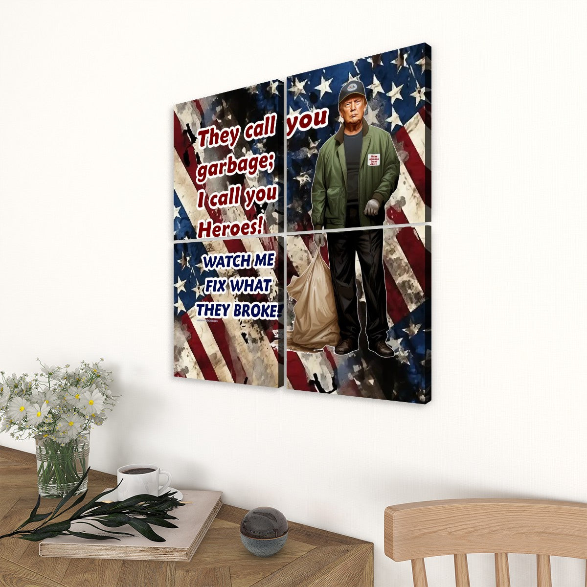 Donald Trump "They Call You Garbage" 4 Panels Canvas Prints Wall Art (Set A)