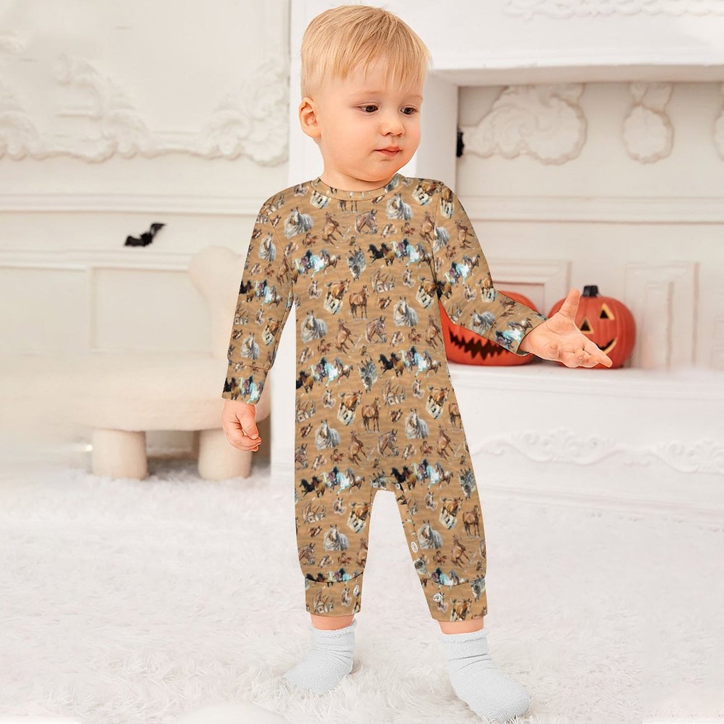 10 Animal Designs, Long Sleeve Baby / Toddler Romper, Faux Cotton