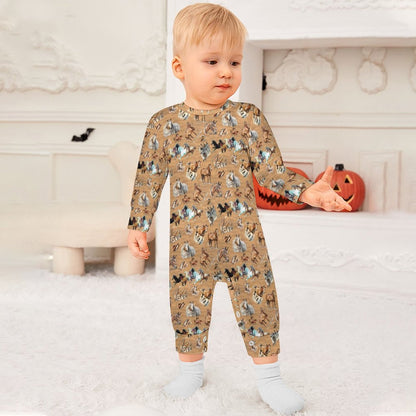 10 Animal Designs, Long Sleeve Baby / Toddler Romper, Faux Cotton