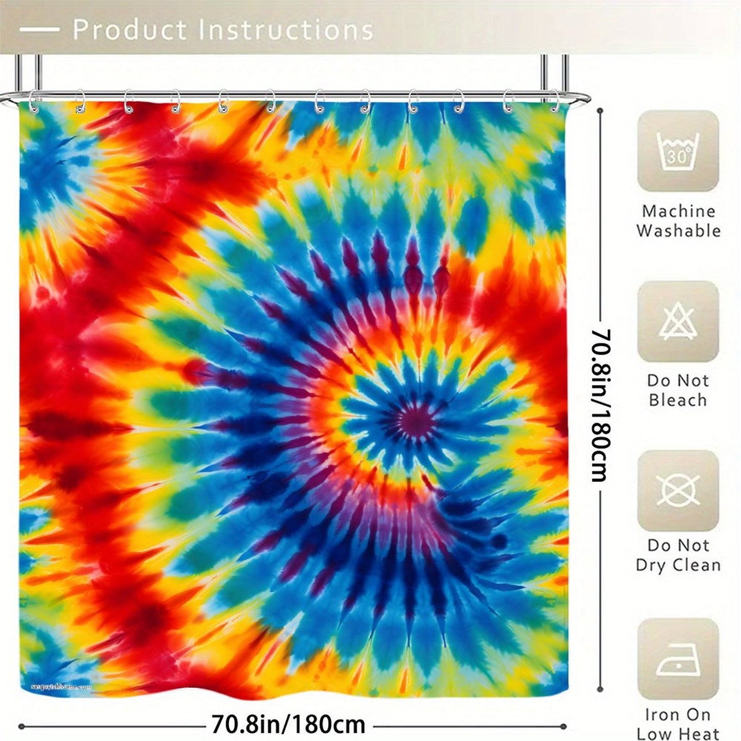 19 Tie Dye Designs, Waterproof Polyester Shower Curtain – Made in the USA – 70.8x70.8”
