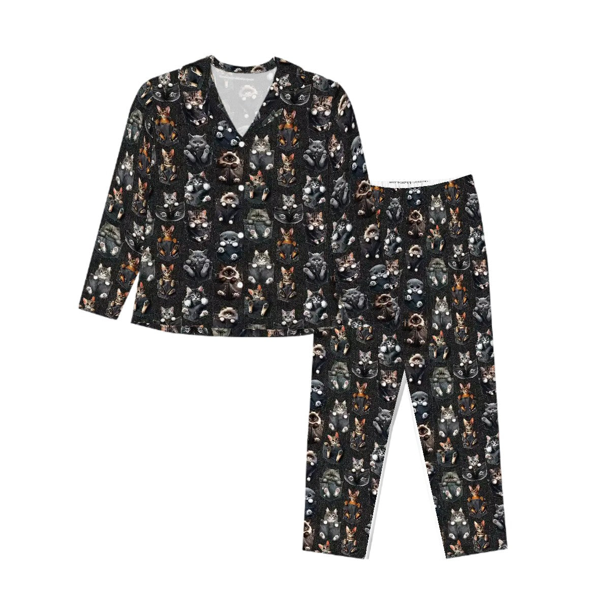Kittens in Pockets, Women’s Long Sleeved Pajama Set