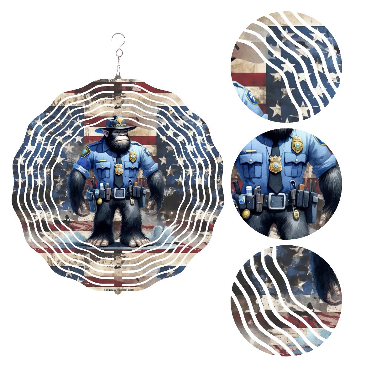 Bigfoot Sasquatch Police, US Made Hanging Metal 3D Wind Spinner, Ornament - MADE IN USA