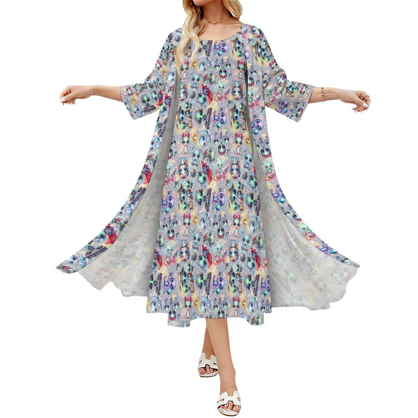 6 Alien Designs, Women’s Long Dress with Cardigan