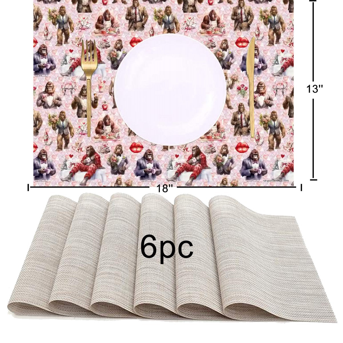 Sasquatch Awesome/Mythical Themed Table Runner, Placemats Set 7 Pieces
