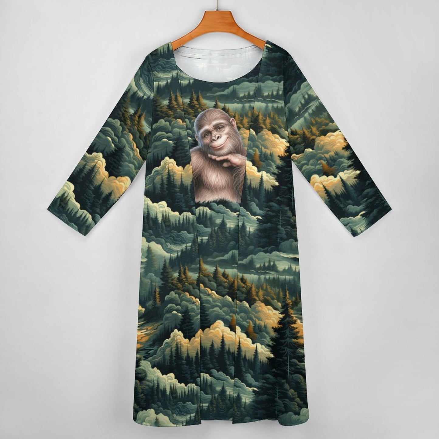 Gal Sasquatch in Woods, Women’s Long Dress with Cardigan