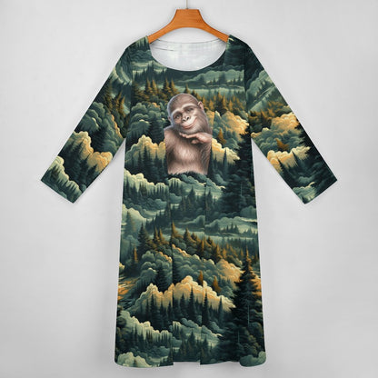 Gal Sasquatch in Woods, Women’s Long Dress with Cardigan
