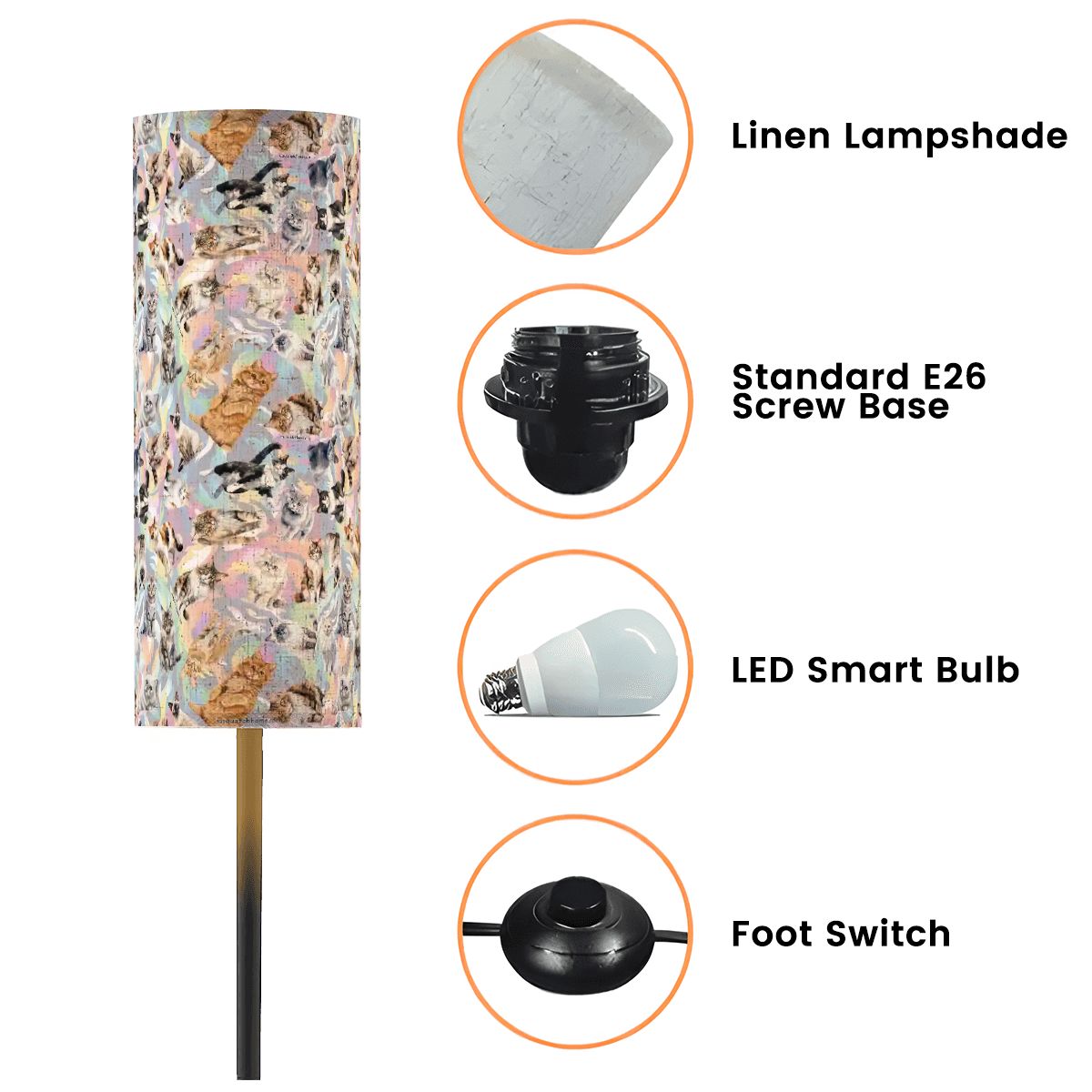 10 Domestic Animal Designs, Floor Lamp Modern Standing Lamp (Made in USA)