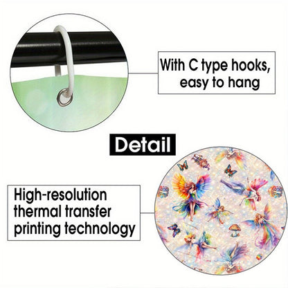 6 Fairy Designs, Waterproof Polyester Shower Curtain – Made in the USA – 70.8x70.8”