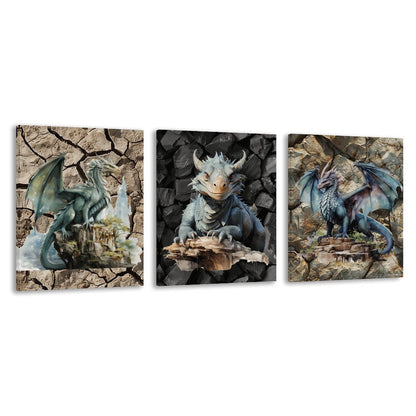 Earth Dragons, Canvas Wall Art - 12”x 16” or 18”x24” (x 3) - Made In USA