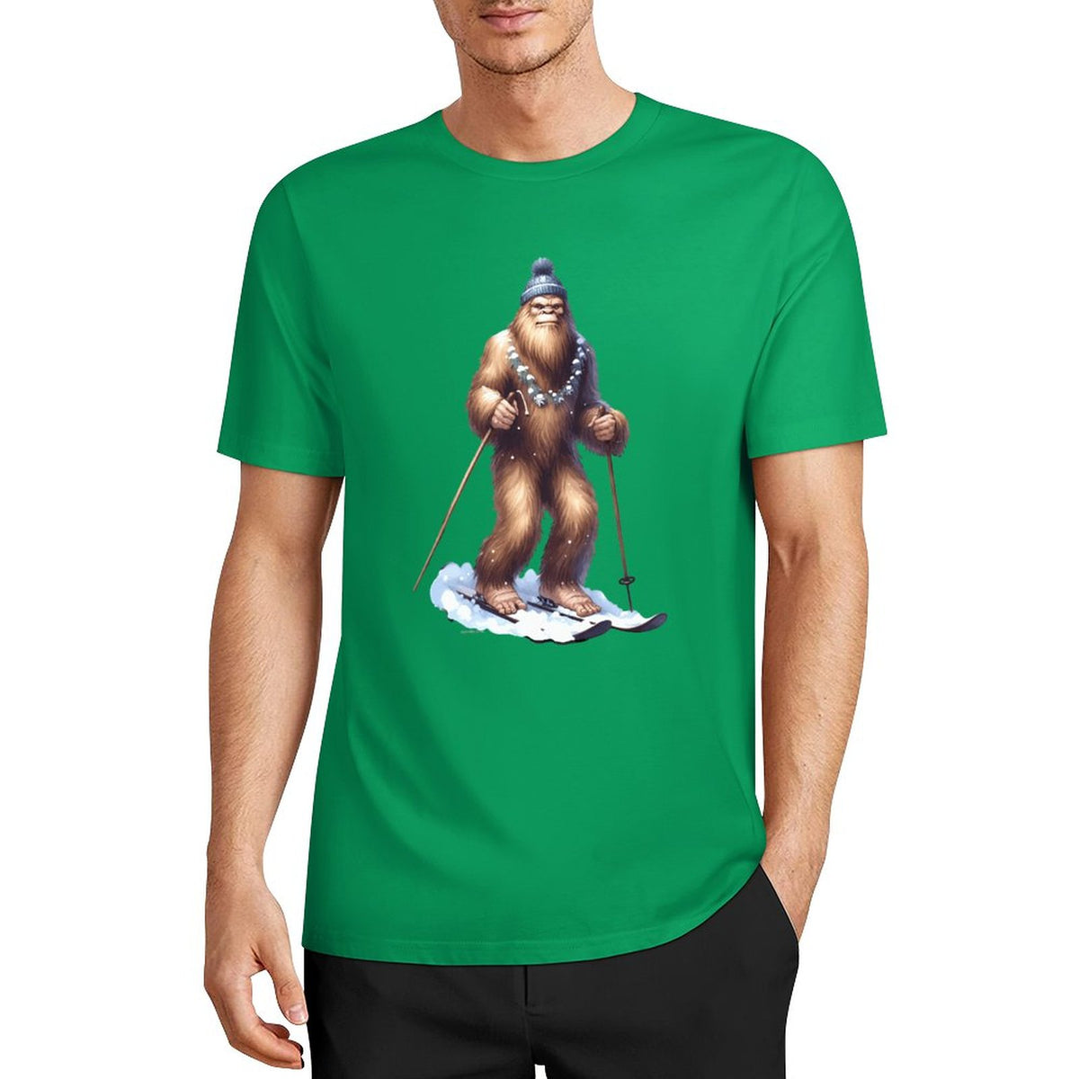 Bigfoot - Sasquatch Snow Skiing Short Sleeve Cotton T-Shirt