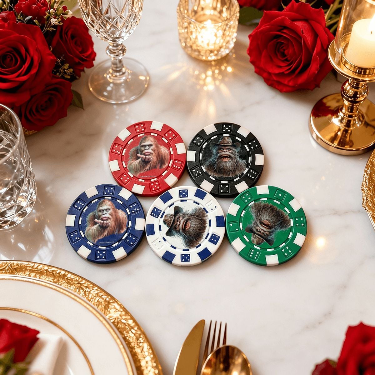 Sasquatch Blow Kiss 10 Piece Poker Chips Set