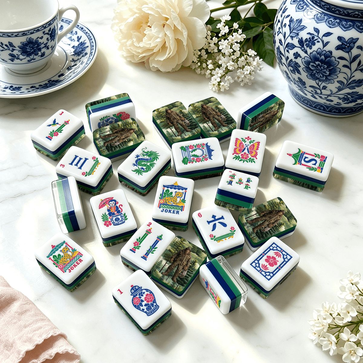 Fishing Sasquatch Chinoiserie Chic American Mahjong Tiles