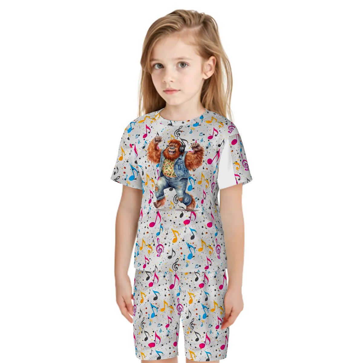 Pajama Sets for Kids, Crew Neck Short Sleeve - Dancing Bigfoot, Sasquatch