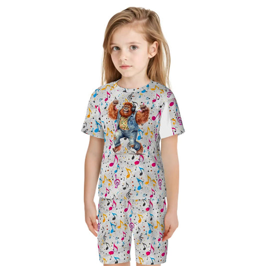 Pajama Sets for Kids, Crew Neck Short Sleeve - Dancing Bigfoot, Sasquatch