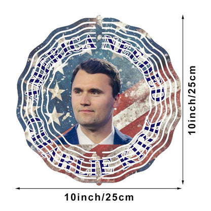 Charlie Kirk, US Made Hanging Metal 3D Wind Spinner, Ornament - MADE IN USA