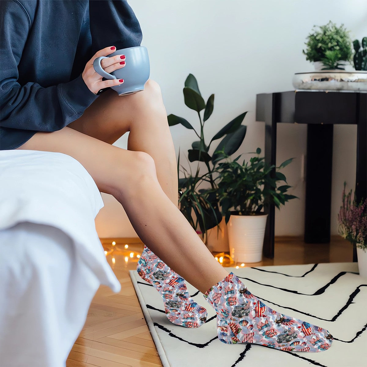 8 Patriotic Designs, 8” Poly Ankle Socks