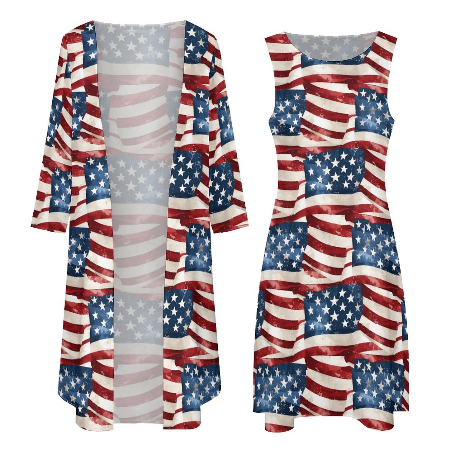 American Flag Women’s Long Dress with Cardigan