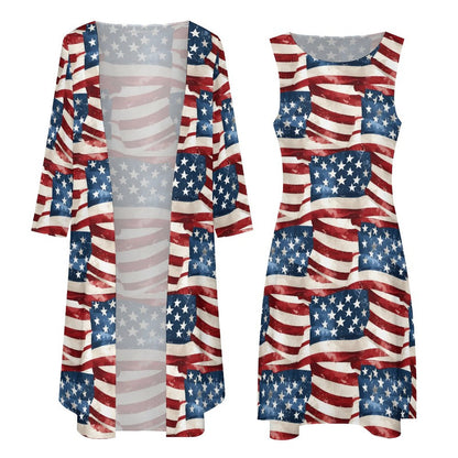 American Flag Women’s Long Dress with Cardigan