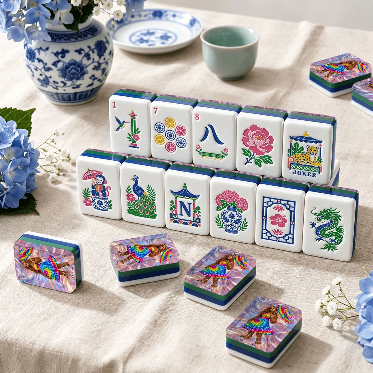 Sasquatch Rainbow Dress Chinoiserie Chic American Mahjong Tiles