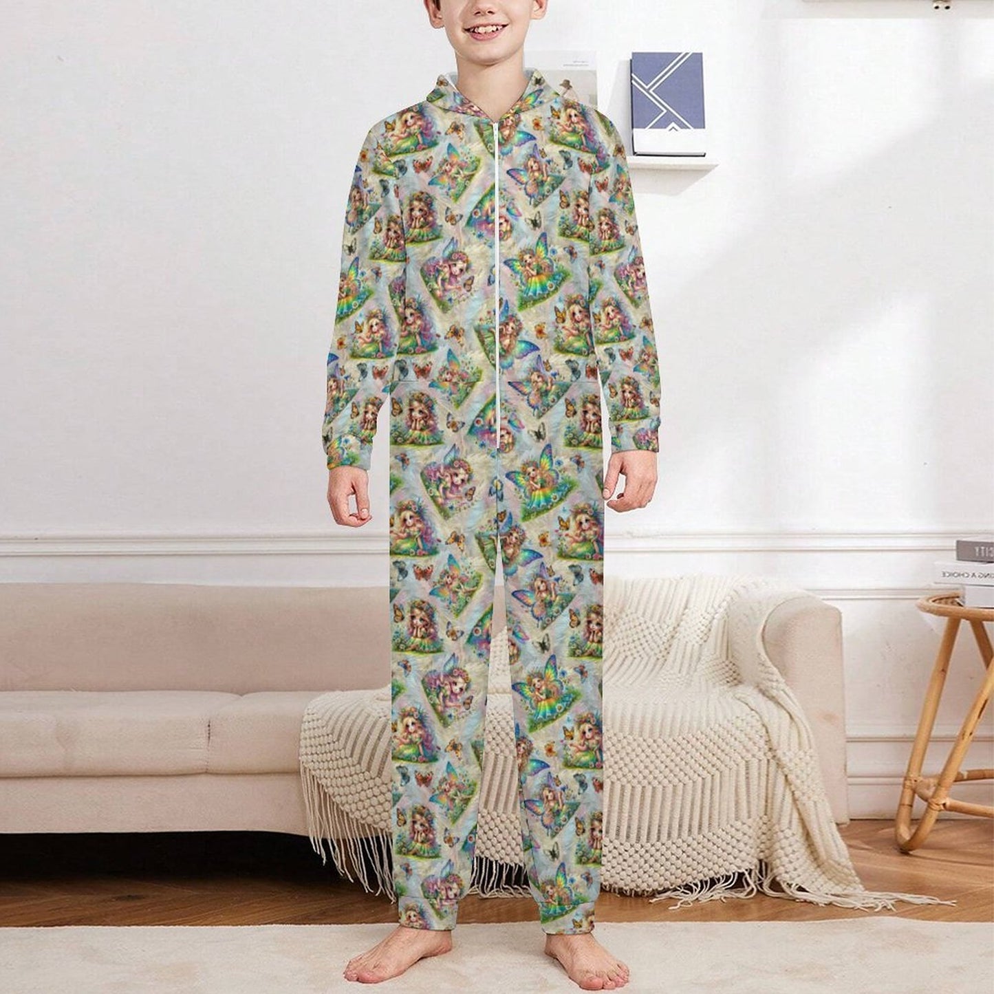 6 Fairy Designs, Youth Flannel Footless Zip up Pajama Jumpsuit