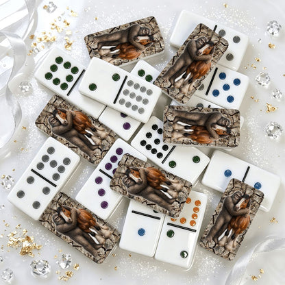 Sasquatch and Horse Double 12 Mexican Train Dominoes Set