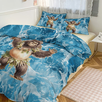 Sasquatch Hula On the Beach 3-Piece Bedding Set-90"x90"/ 229x229cm (Dual-sided Printing)